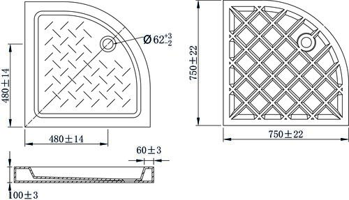 Receveur de douche CERA grès quart de cercle 75x75x9cm
